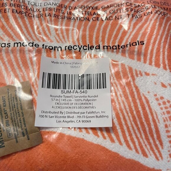 Summer & Rose New Orange Leaf Print 57 Inch Beach Park Outdoor Roundie - Picture 3 of 4